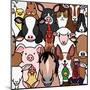 Seamless Doodle Farm Animals Faces Background-Studio Ayutaka-Mounted Art Print