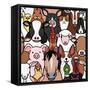 Seamless Doodle Farm Animals Faces Background-Studio Ayutaka-Framed Stretched Canvas