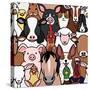 Seamless Doodle Farm Animals Faces Background-Studio Ayutaka-Stretched Canvas