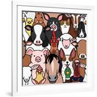 Seamless Doodle Farm Animals Faces Background-Studio Ayutaka-Framed Art Print