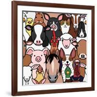 Seamless Doodle Farm Animals Faces Background-Studio Ayutaka-Framed Art Print