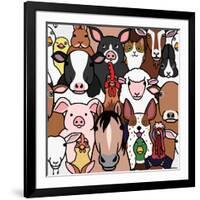 Seamless Doodle Farm Animals Faces Background-Studio Ayutaka-Framed Art Print