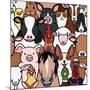 Seamless Doodle Farm Animals Faces Background-Studio Ayutaka-Mounted Art Print