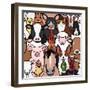 Seamless Doodle Farm Animals Faces Background-Studio Ayutaka-Framed Art Print