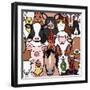 Seamless Doodle Farm Animals Faces Background-Studio Ayutaka-Framed Art Print