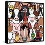 Seamless Doodle Farm Animals Faces Background-Studio Ayutaka-Framed Stretched Canvas