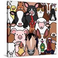 Seamless Doodle Farm Animals Faces Background-Studio Ayutaka-Stretched Canvas