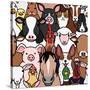 Seamless Doodle Farm Animals Faces Background-Studio Ayutaka-Stretched Canvas