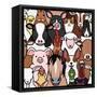 Seamless Doodle Farm Animals Faces Background-Studio Ayutaka-Framed Stretched Canvas