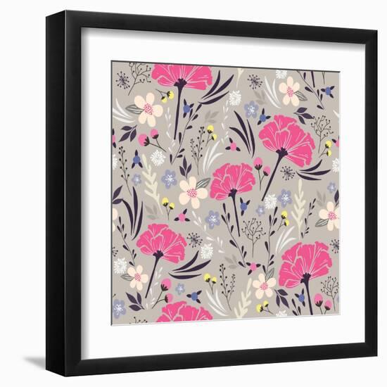 Seamless Floral Pattern. Background with Flowers and Leafs.-cherry blossom girl-Framed Art Print