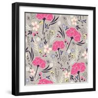 Seamless Floral Pattern. Background with Flowers and Leafs.-cherry blossom girl-Framed Art Print