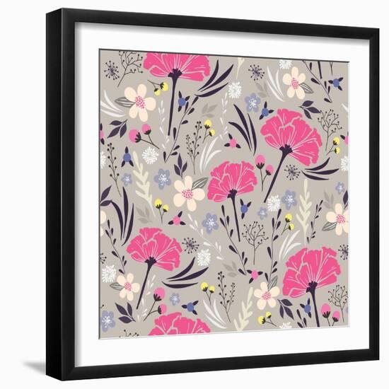 Seamless Floral Pattern. Background with Flowers and Leafs.-cherry blossom girl-Framed Art Print