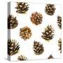 Seamless Floral Pattern on a White with Pinecone. Festive Christmas Background with Watercolor Real-Monash-Stretched Canvas