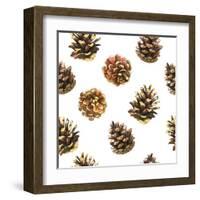 Seamless Floral Pattern on a White with Pinecone. Festive Christmas Background with Watercolor Real-Monash-Framed Art Print