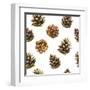 Seamless Floral Pattern on a White with Pinecone. Festive Christmas Background with Watercolor Real-Monash-Framed Art Print