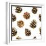 Seamless Floral Pattern on a White with Pinecone. Festive Christmas Background with Watercolor Real-Monash-Framed Art Print