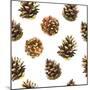 Seamless Floral Pattern on a White with Pinecone. Festive Christmas Background with Watercolor Real-Monash-Mounted Art Print