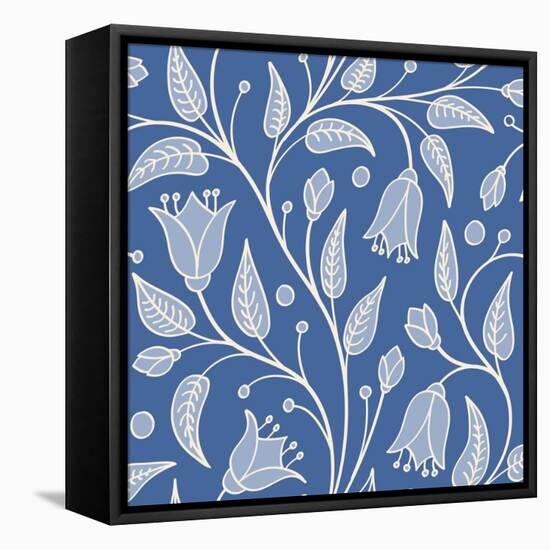 Seamless Floral Pattern with Bellflowers-Slanapotam-Framed Stretched Canvas