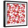 Seamless Floral Pattern with Watercolor Flowers (Poppy, Rose) and Feathers. Aquarel Background-Le Panda-Framed Art Print