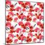 Seamless Floral Pattern with Watercolor Flowers (Poppy, Rose) and Feathers. Aquarel Background-Le Panda-Mounted Art Print