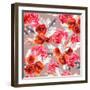 Seamless Floral Pattern with Watercolor Flowers (Poppy, Rose) and Feathers. Aquarel Background-Le Panda-Framed Art Print