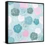 Seamless Floral Vector Pattern with Pink, White and Blue Roses on Pastel Blue Background-IngaLinder-Framed Stretched Canvas