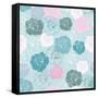 Seamless Floral Vector Pattern with Pink, White and Blue Roses on Pastel Blue Background-IngaLinder-Framed Stretched Canvas