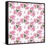 Seamless Flowers Roses Pattern on White Dotted-Fuzzyfox-Framed Stretched Canvas