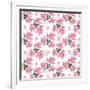 Seamless Flowers Roses Pattern on White Dotted-Fuzzyfox-Framed Art Print