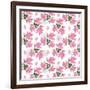 Seamless Flowers Roses Pattern on White Dotted-Fuzzyfox-Framed Art Print