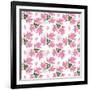 Seamless Flowers Roses Pattern on White Dotted-Fuzzyfox-Framed Art Print