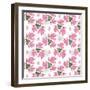 Seamless Flowers Roses Pattern on White Dotted-Fuzzyfox-Framed Art Print