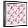 Seamless Flowers Roses Pattern on White Dotted-Fuzzyfox-Framed Art Print