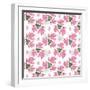 Seamless Flowers Roses Pattern on White Dotted-Fuzzyfox-Framed Art Print