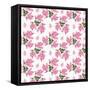 Seamless Flowers Roses Pattern on White Dotted-Fuzzyfox-Framed Stretched Canvas