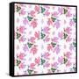 Seamless Flowers Roses Pattern on White Dotted-Fuzzyfox-Framed Stretched Canvas