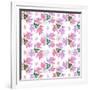 Seamless Flowers Roses Pattern on White Dotted-Fuzzyfox-Framed Art Print