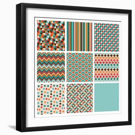 Seamless Geometric Hipster Background Set. Retro Vintage Seamless Patterns. Vector Illustration-OliaFedorovsky-Framed Art Print