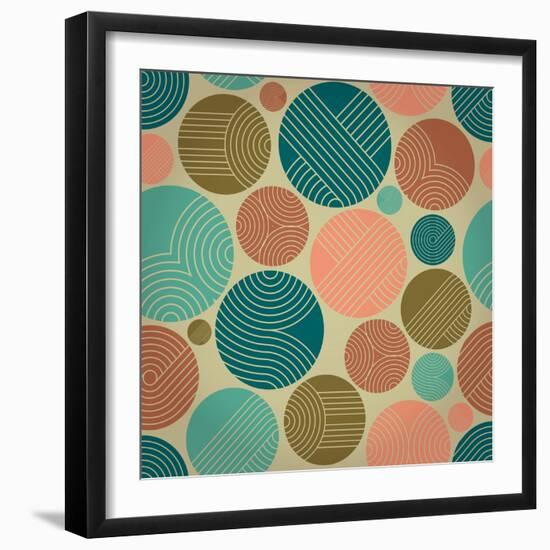 Seamless Geometrical Ornament with Striped Circles-tairen-Framed Art Print