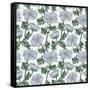 Seamless Grey Flowers Pattern on White-Fuzzyfox-Framed Stretched Canvas