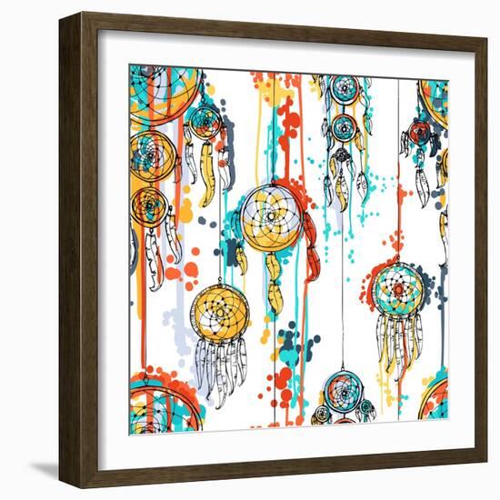 Seamless Illustration with Dream Catchers-lolya1988-Framed Art Print