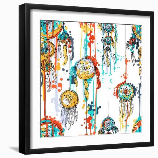 Seamless Illustration with Dream Catchers-lolya1988-Framed Art Print