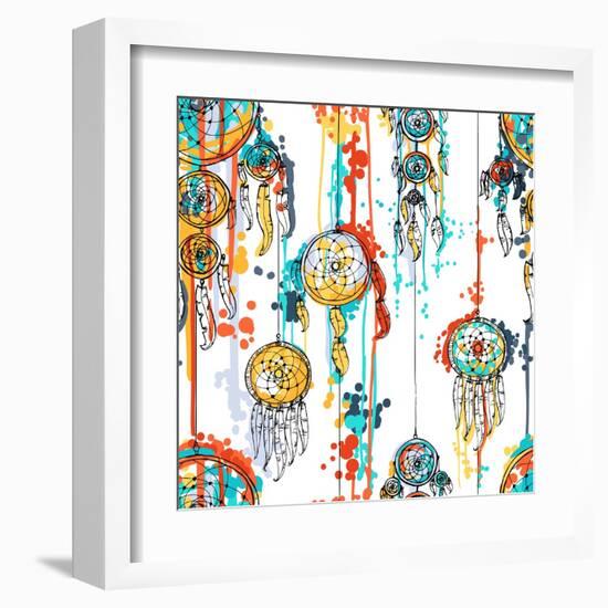 Seamless Illustration with Dream Catchers-lolya1988-Framed Art Print