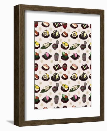 Seamless Japanese Food Pattern-notkoo-Framed Art Print