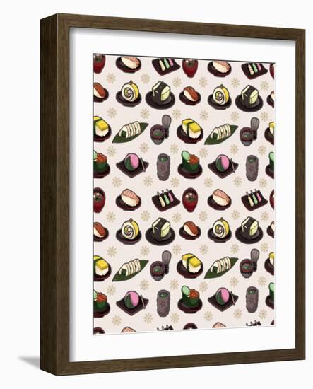 Seamless Japanese Food Pattern-notkoo-Framed Art Print