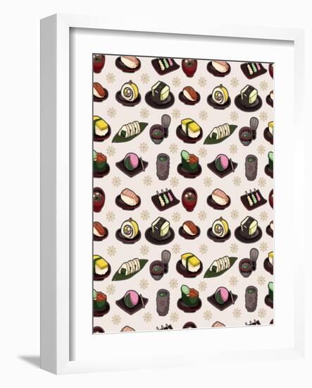 Seamless Japanese Food Pattern-notkoo-Framed Art Print