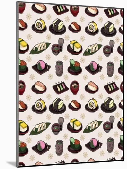 Seamless Japanese Food Pattern-notkoo-Mounted Art Print