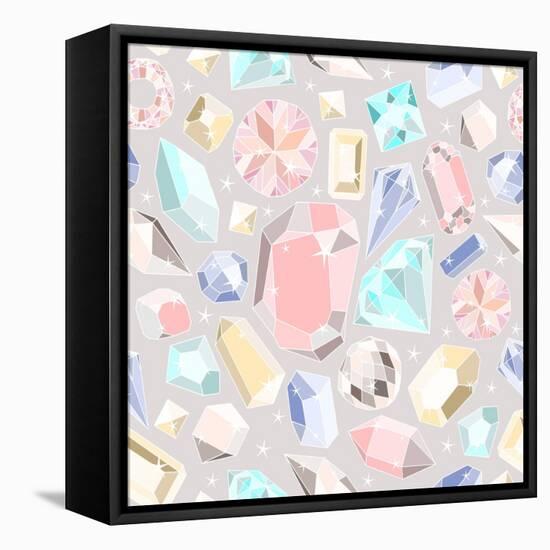 Seamless Pastel Diamonds Pattern. Background With Colorful Gemstones-cherry blossom girl-Framed Stretched Canvas