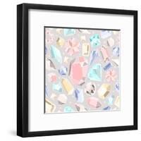 Seamless Pastel Diamonds Pattern. Background With Colorful Gemstones-cherry blossom girl-Framed Art Print