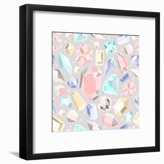 Seamless Pastel Diamonds Pattern. Background With Colorful Gemstones-cherry blossom girl-Framed Art Print